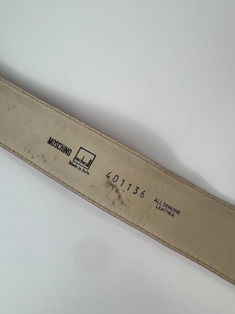 Vintage MOSCHINO Redwall Orange Leather Belt Gold Letter Logo Size 42 Italy Rare