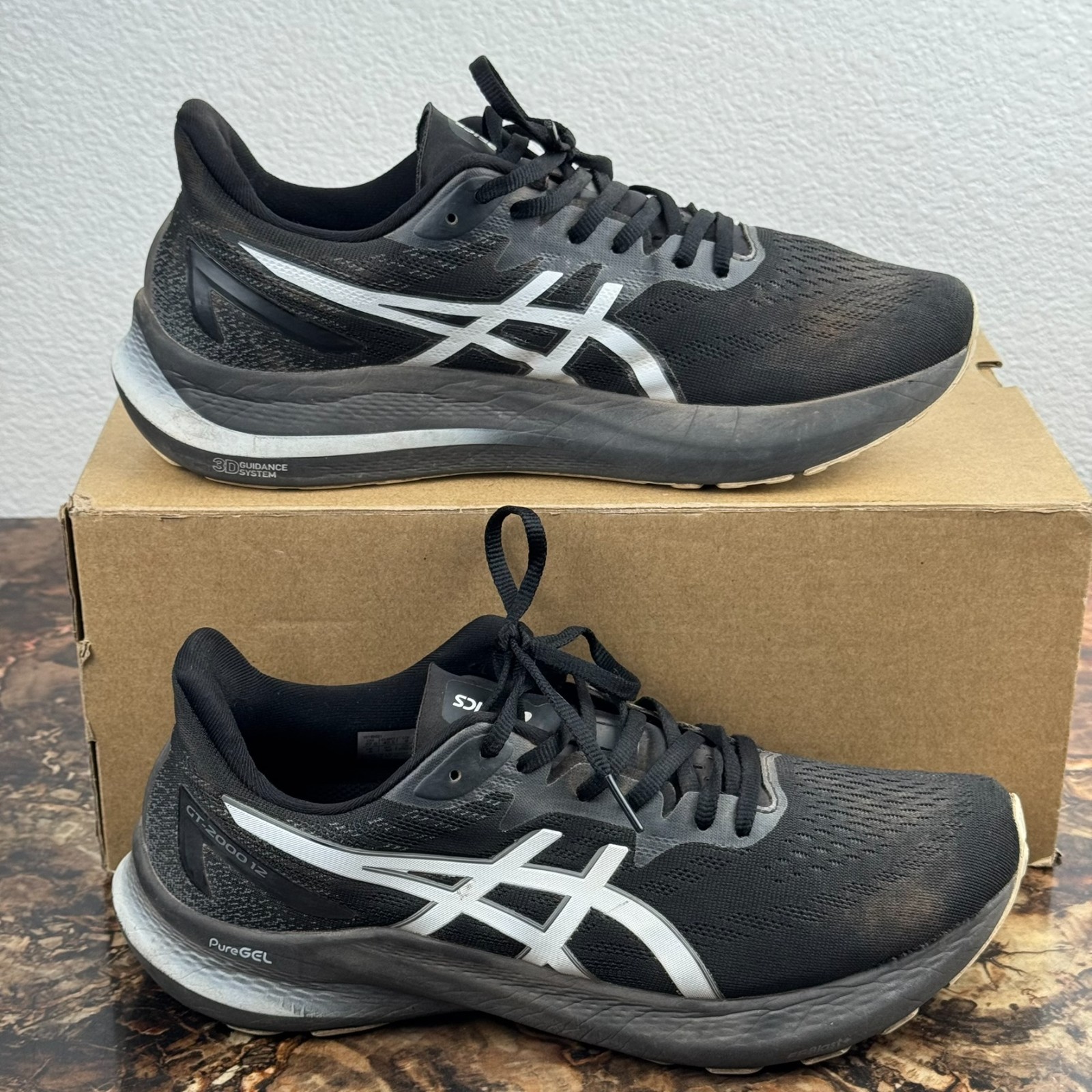 ASICS GT-2000 12 Men’s Running Shoes Black White Size 9 1011B691 PureGEL