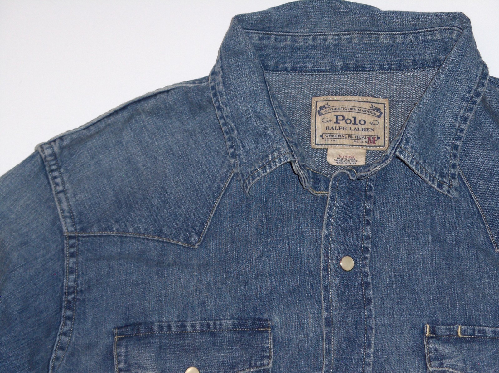 POLO RALPH LAUREN Men’s Long Sleeve Classic Fit Denim Western Snap Shirt, BLUE