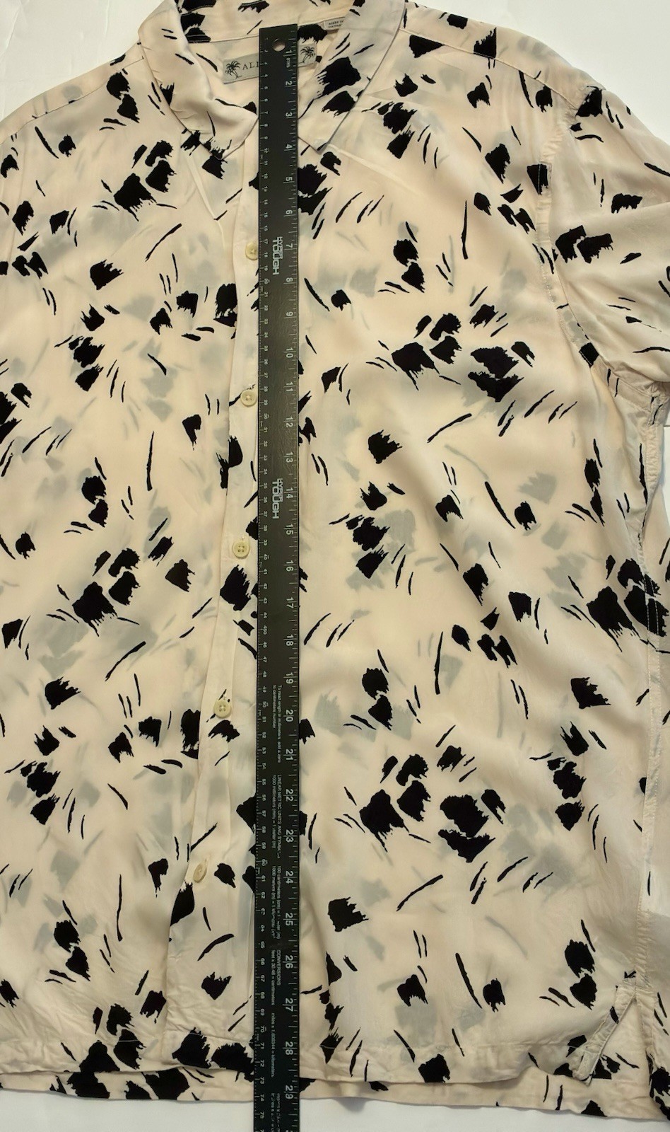 ALL SAINTS•Button Up S/sleeve Shirt Abstract VISCOSE Mens•XL White/Black Casual