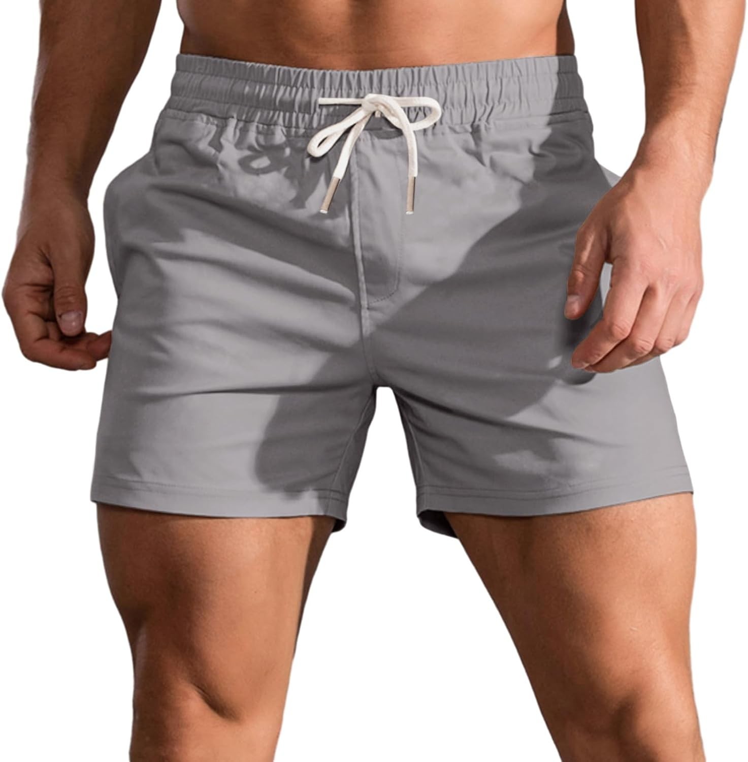 Mens Cotton 5-Inch Inseam Shorts Classic Fit Elastic Waist Casual Summer Workout