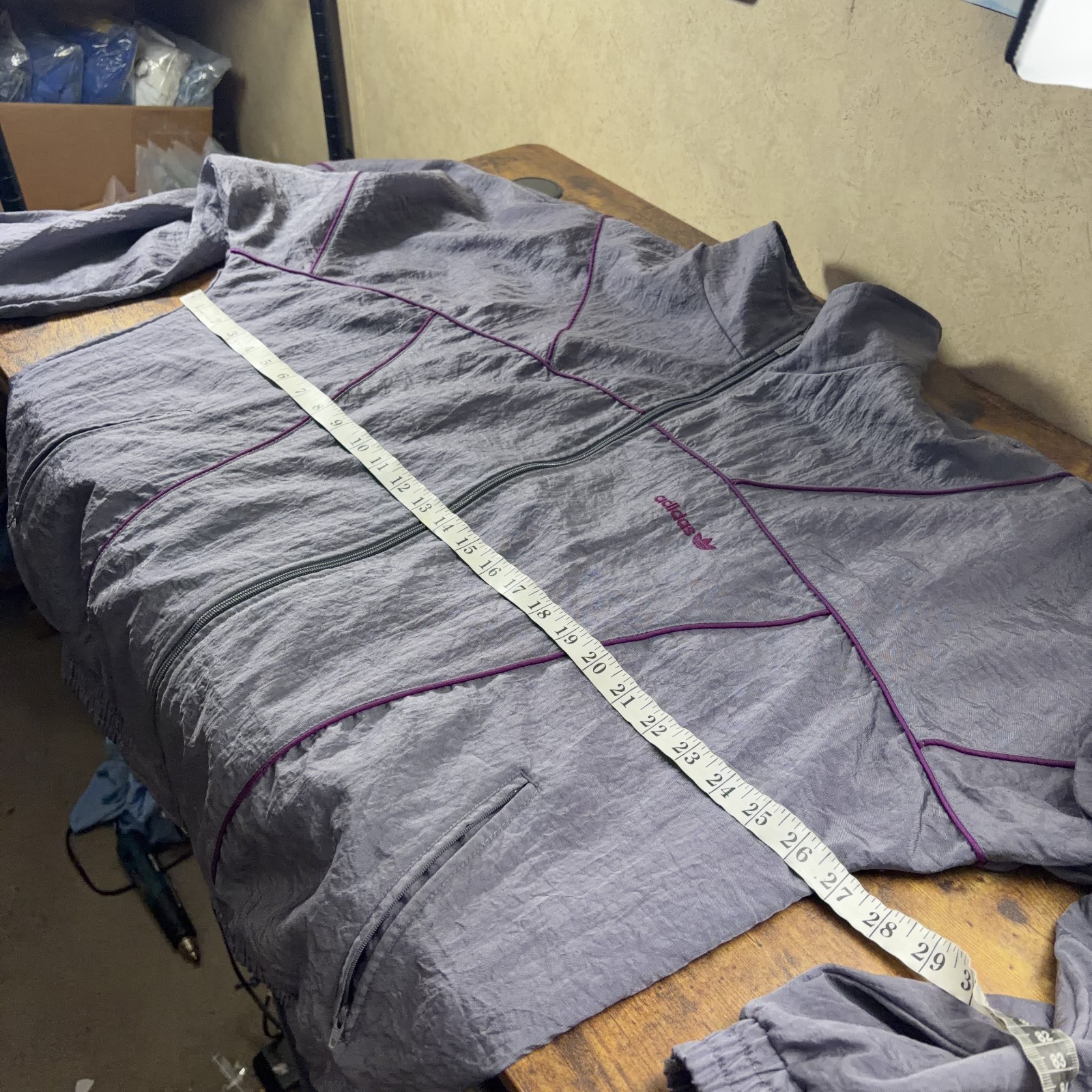 Vintage Adidas Track Jacket Mens Size Large Grey Purple Fleece Lined Retro Sport