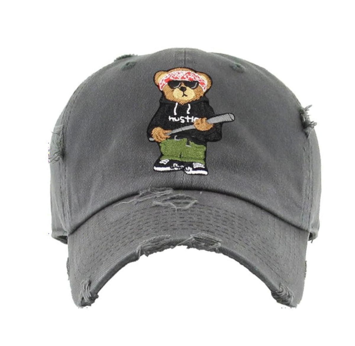 KBETHOS Hustle Bear Distressed 6 Panel Hat Dk Grey KBSV-3088V-197 FREE SHIPPING