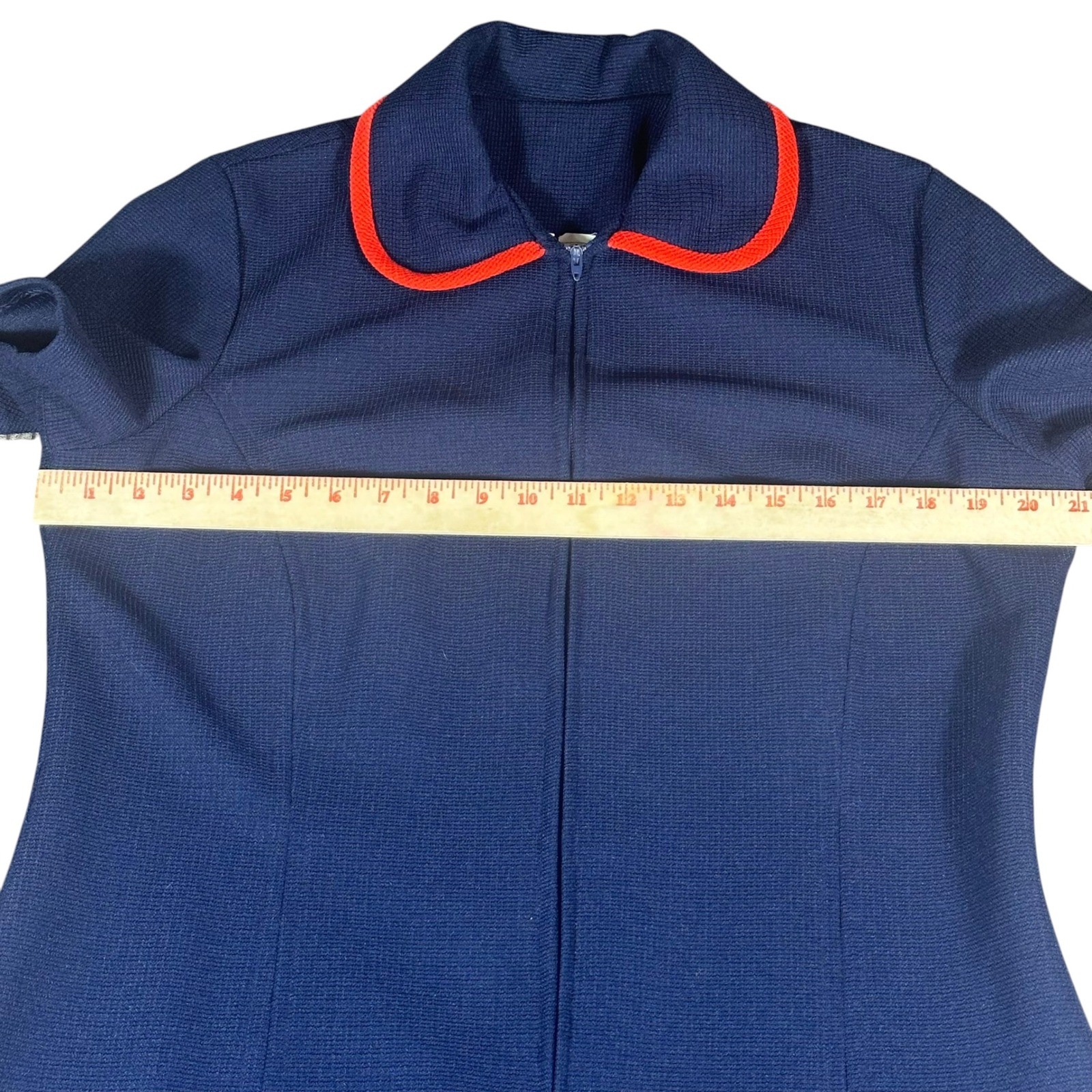 Roberta Lee Vintage Dress Peter Pan Collar 20 (L/XL) Navy Red Trevira Polyester