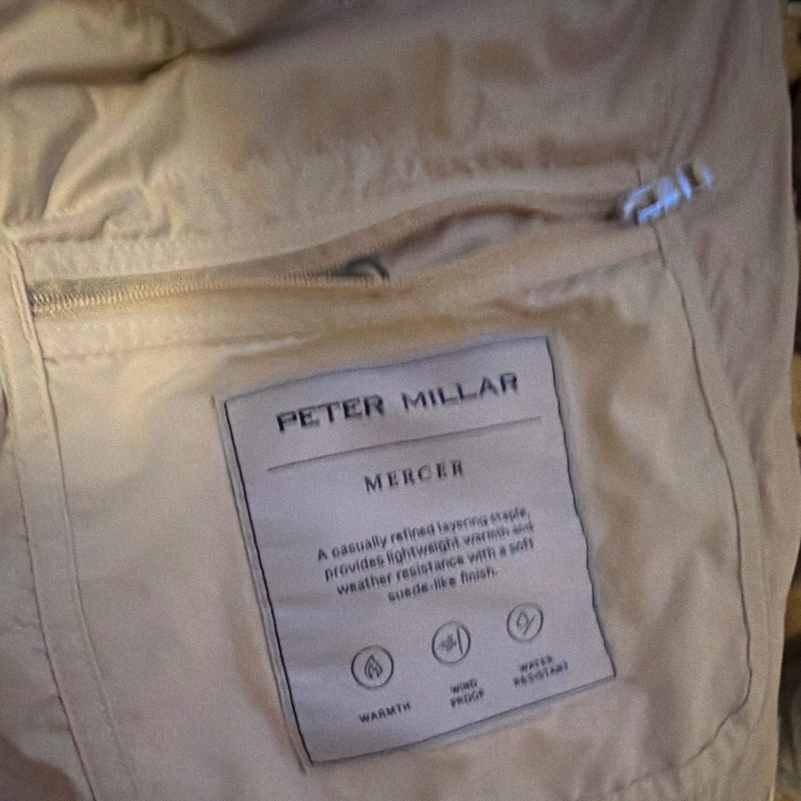 Peter Millar Men’s Beige Full Zip Quilted Down Vest Stand-Up Collar Size L