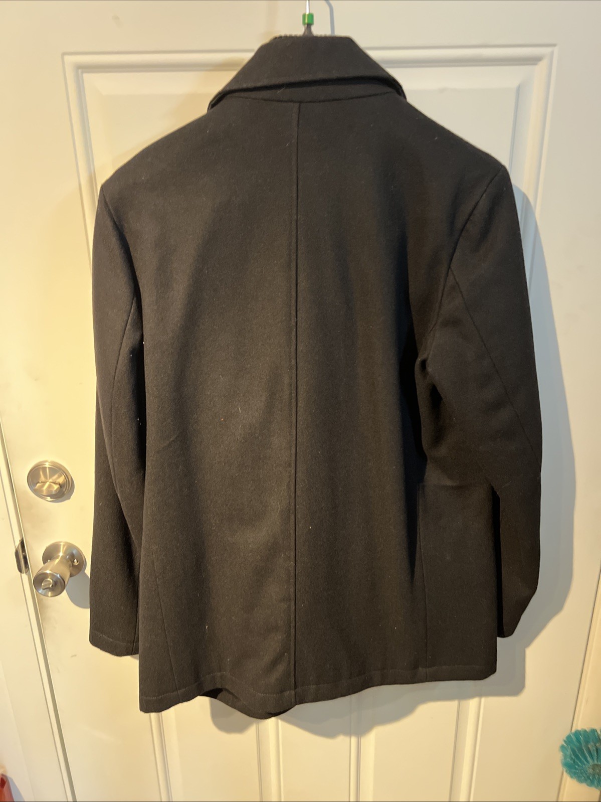 Wool Pea Coat Mens Medium Double Breasted Black Fisherman Nautical Classic Warm