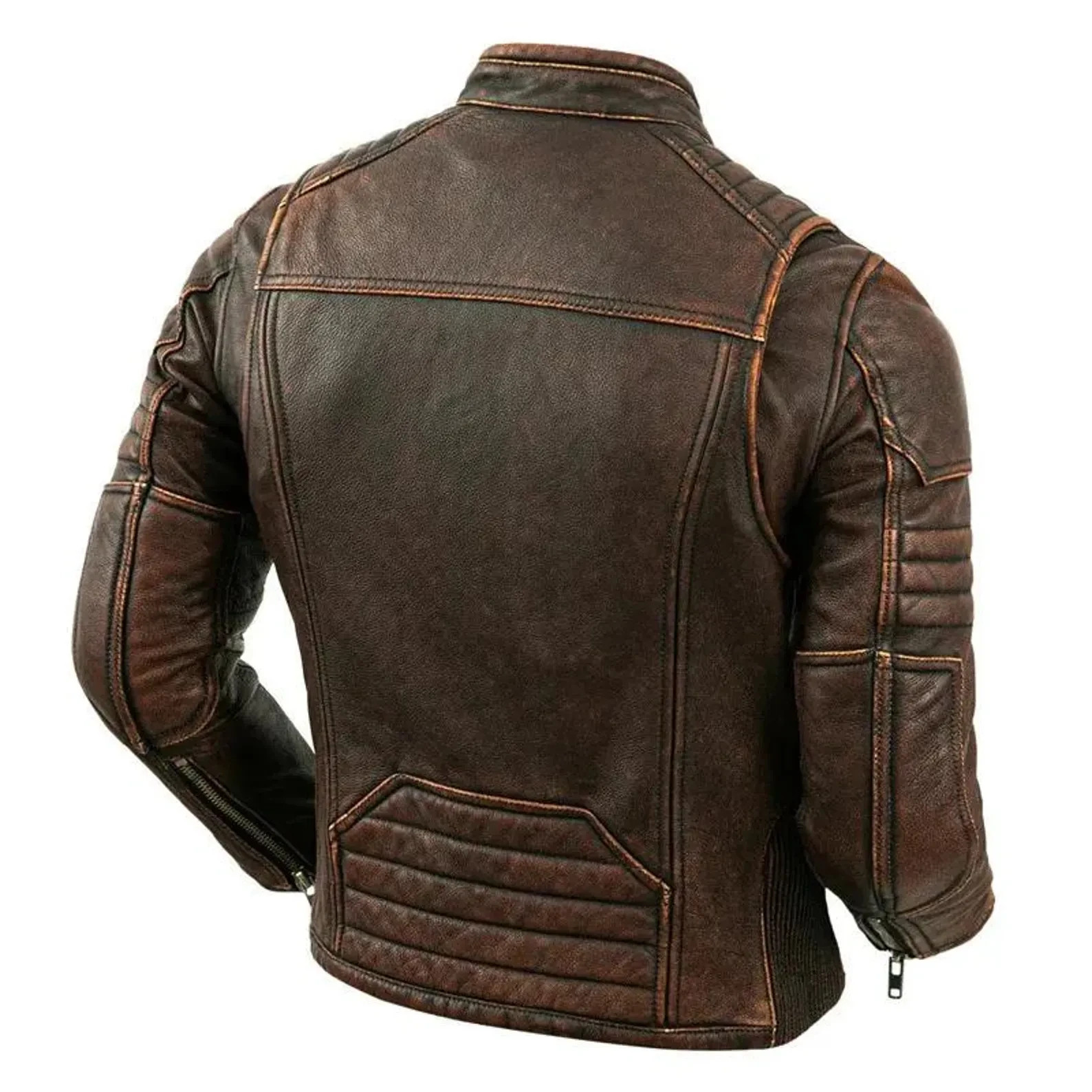 Men’s Distressed Brown & Black Leather Biker Jacket | Motorcycle Jacket for Men