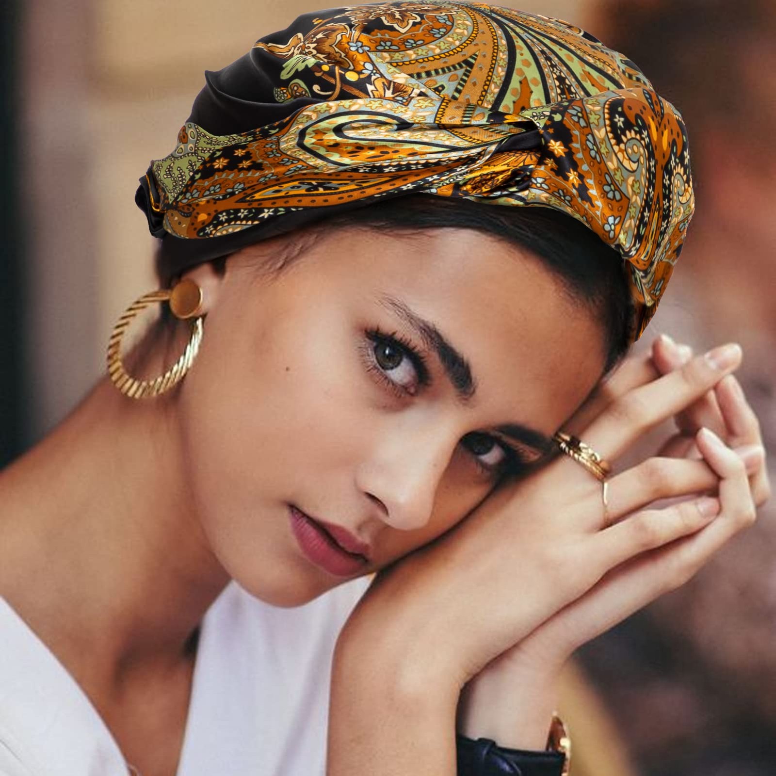 HBselect 4PCS Head Scarf for Women 35” 35 inches, Black, Camel, Beige, Blue