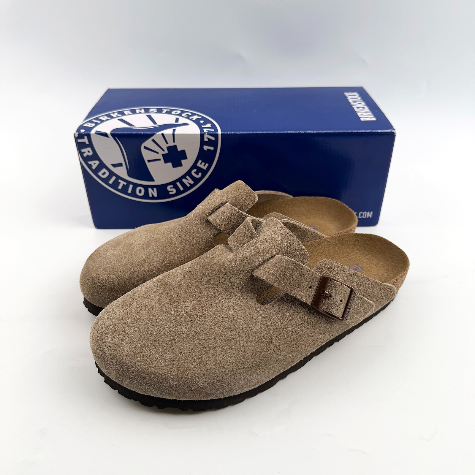 Birkenstock Boston Soft Footbed Taupe Suede Leather Clogs Unisex Size EU37-EU45