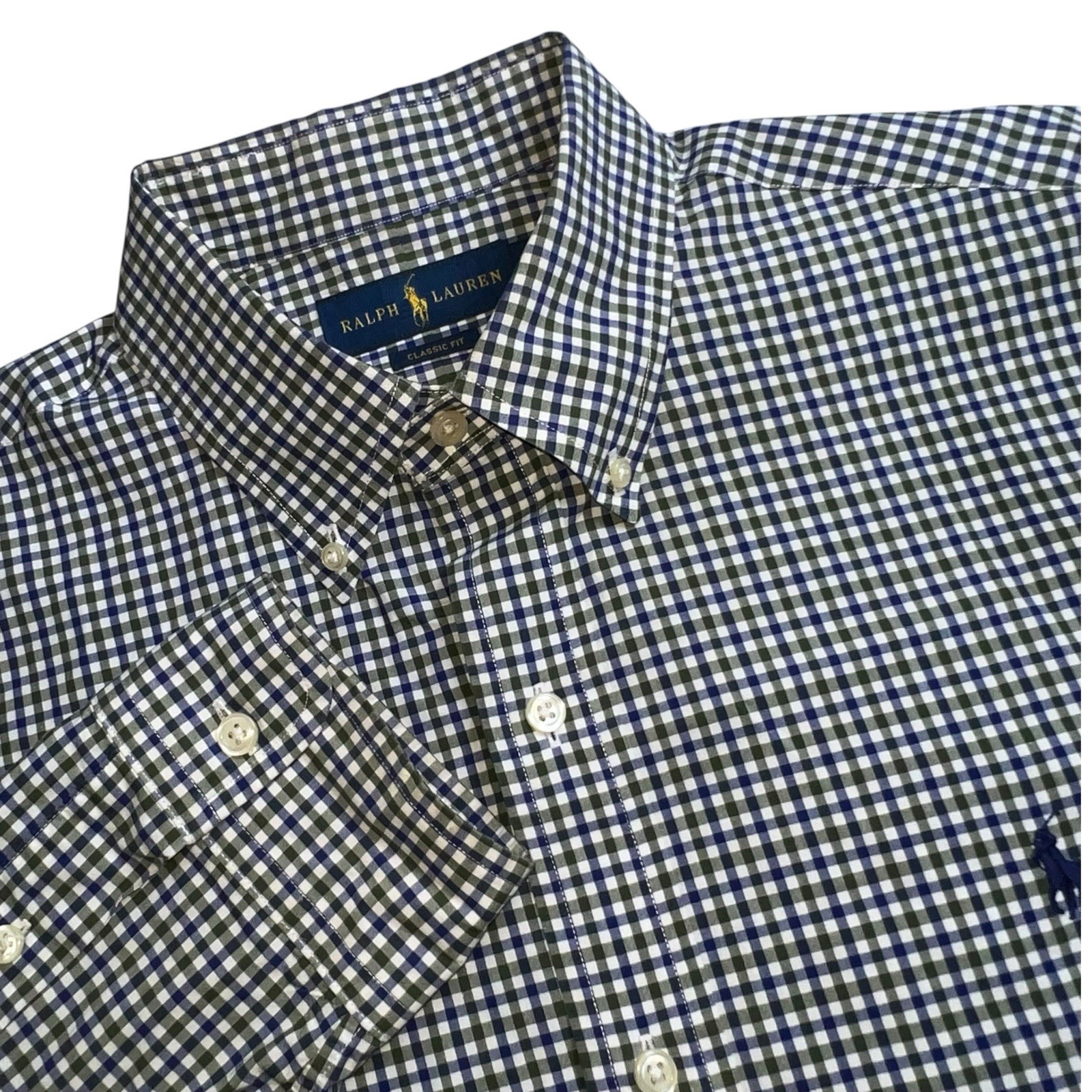 Ralph Lauren Mens Large Gingham Check Classic Fit Long Sleeve Button Down Shirt