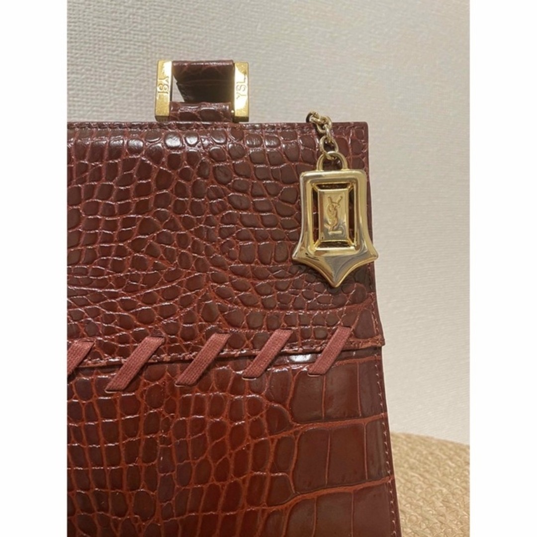 Yves Saint Laurent Handbag croco embossed Bordeaux Size: W:11.6 × H:8.1 in.