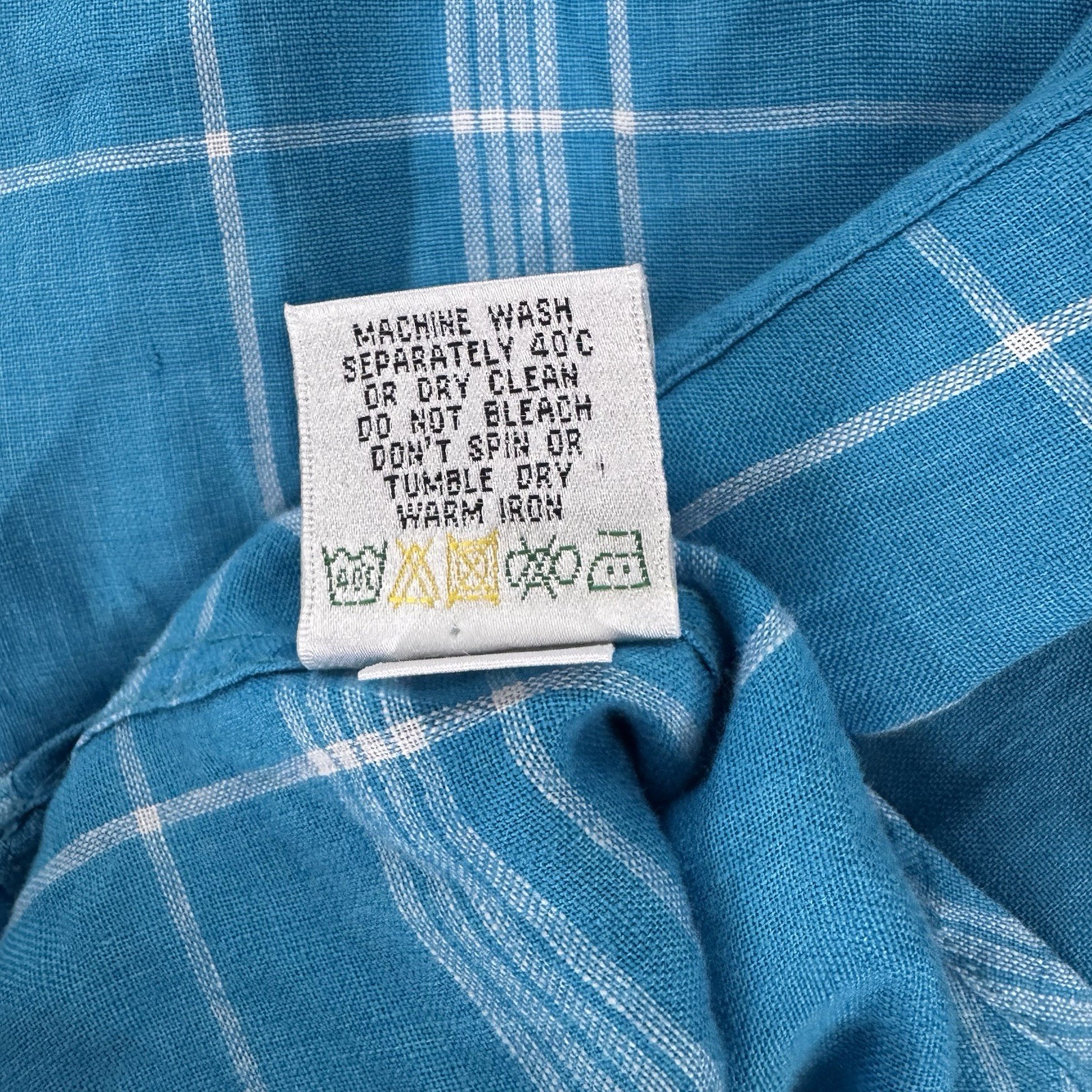 Bugatchi Linen Shirt Mens Lrg Blue Check Shaped Fit Button Up Short Sleeve A161