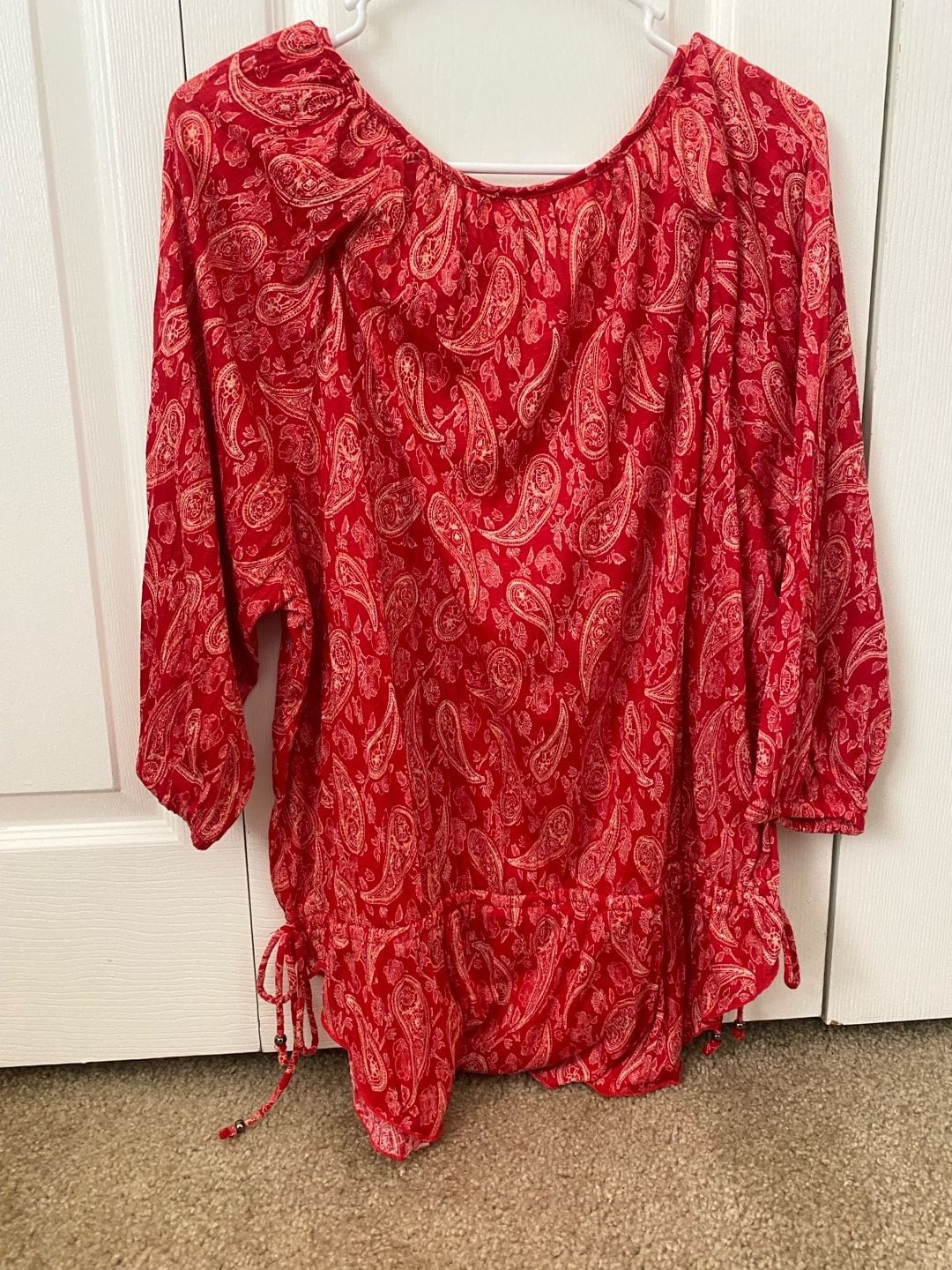 Faded Glory Plus Size XL 16-18 Red Paisley Boho Peasant Blouse