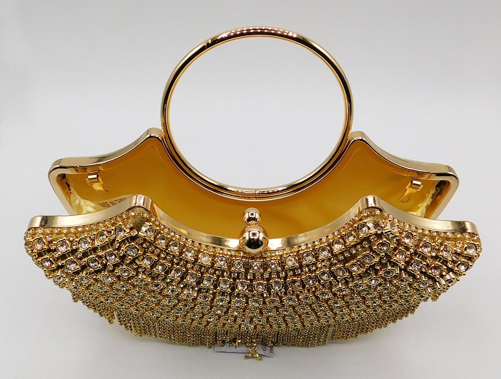 New Rhinestone Evening Handbag Handle Tassel Wedding Party Clutch Purse Gold5280