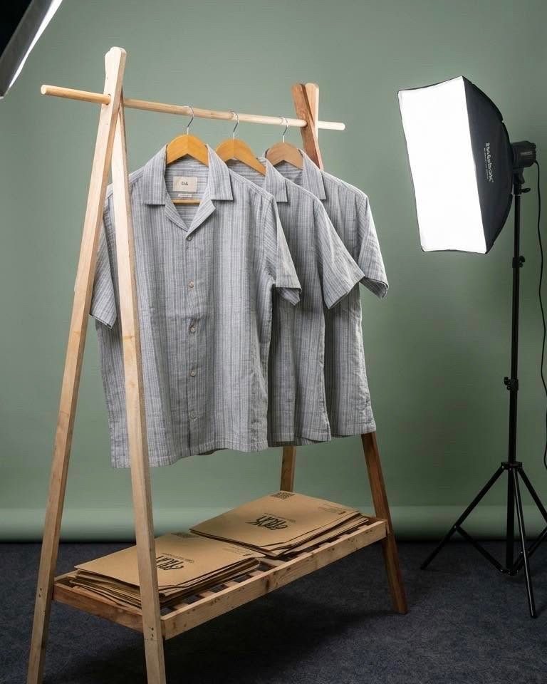 NWT $182 Mens FOLK Clothing Healey Linen & Cotton Blue Short Sleeve Shirt sz M