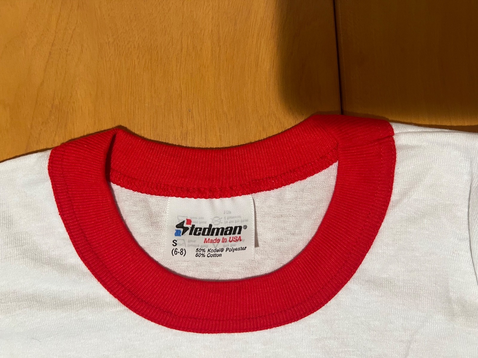 S 6-8 Vtg 1980s Steadman T Shirt NOS Single Stitch Blank Ringer Red Dead Stock