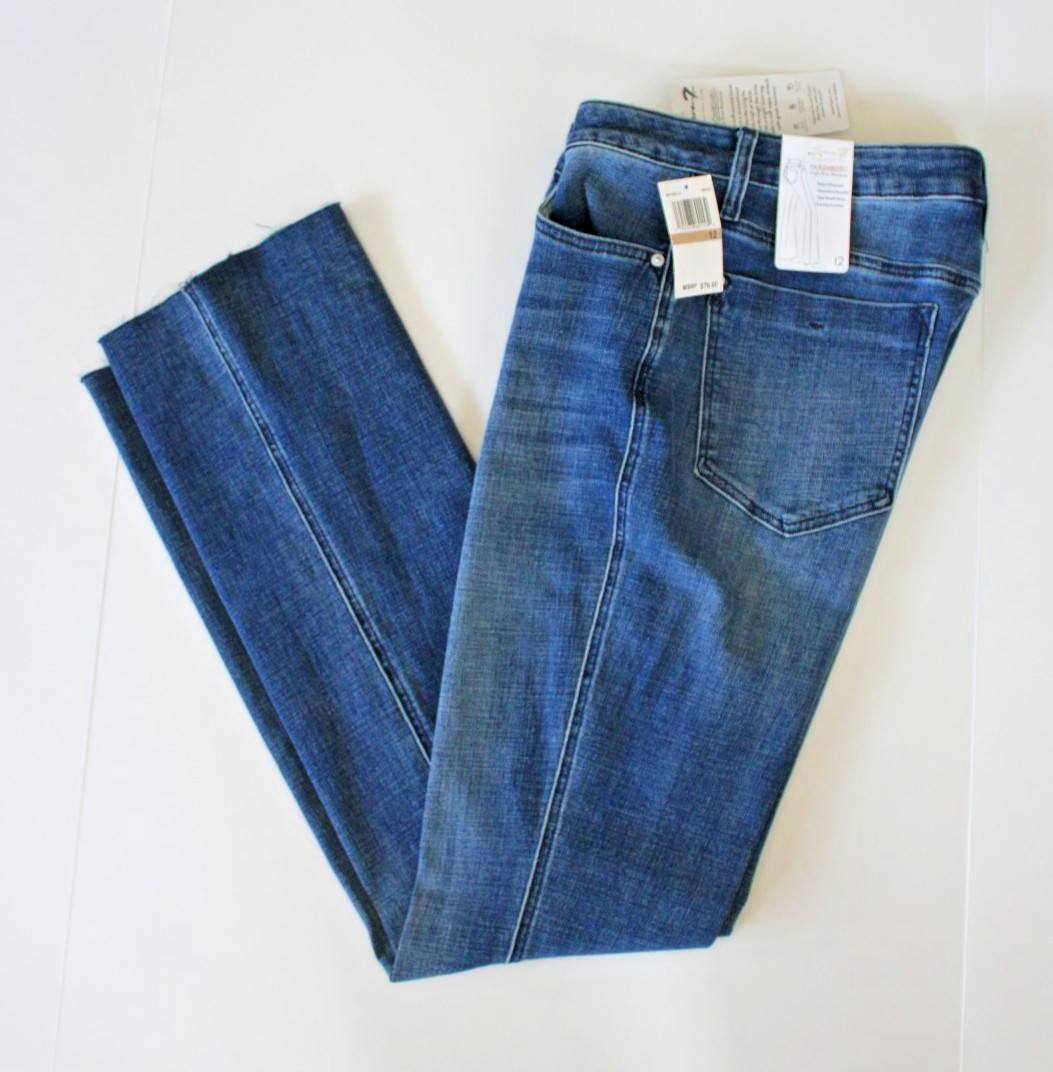 7 For All Mankind Women 12 Straight Jeans Raw Hem Pin Front Seam Medium Wash