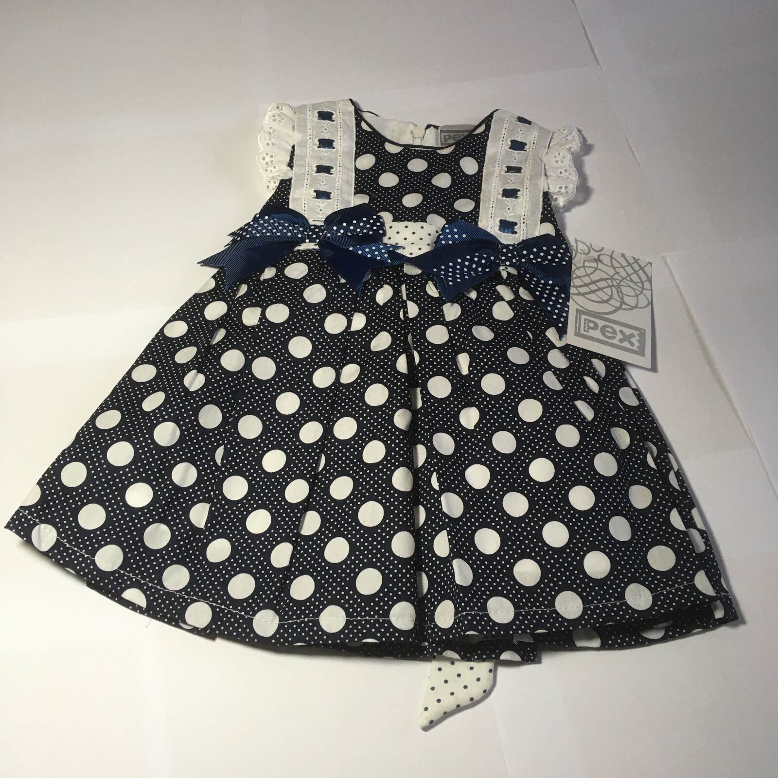 Baby Girl Dress cotton bows Lined Pex blue spotted 3 months – 9 months