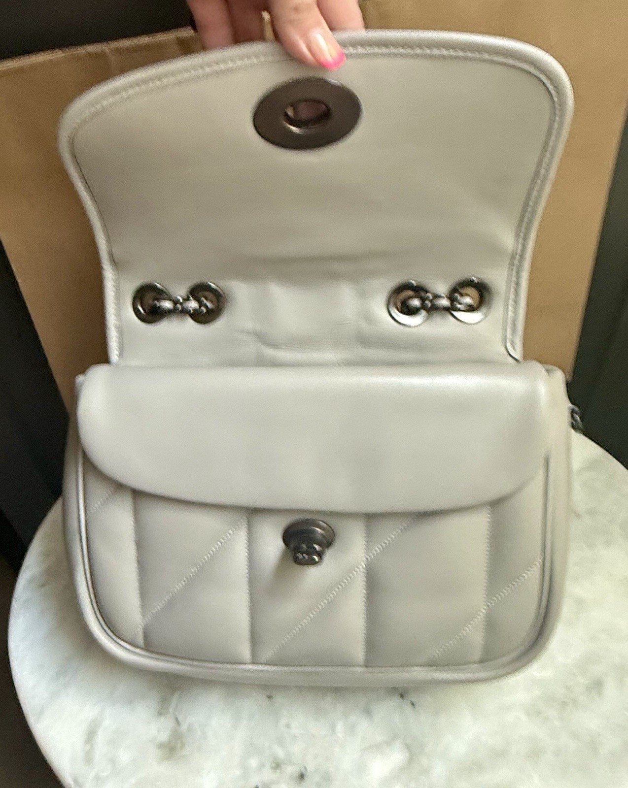 Coach Pillow Madison Shoulder Bag with Quilting in Dove Gray