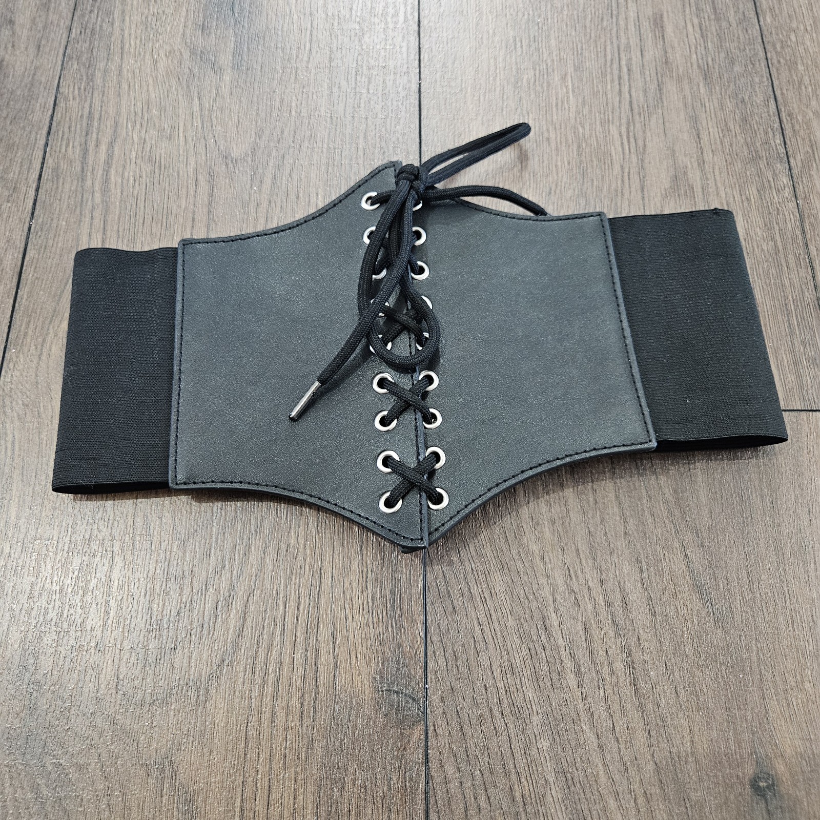 Black Lace Up Snap Button Closure Stretchy Corset