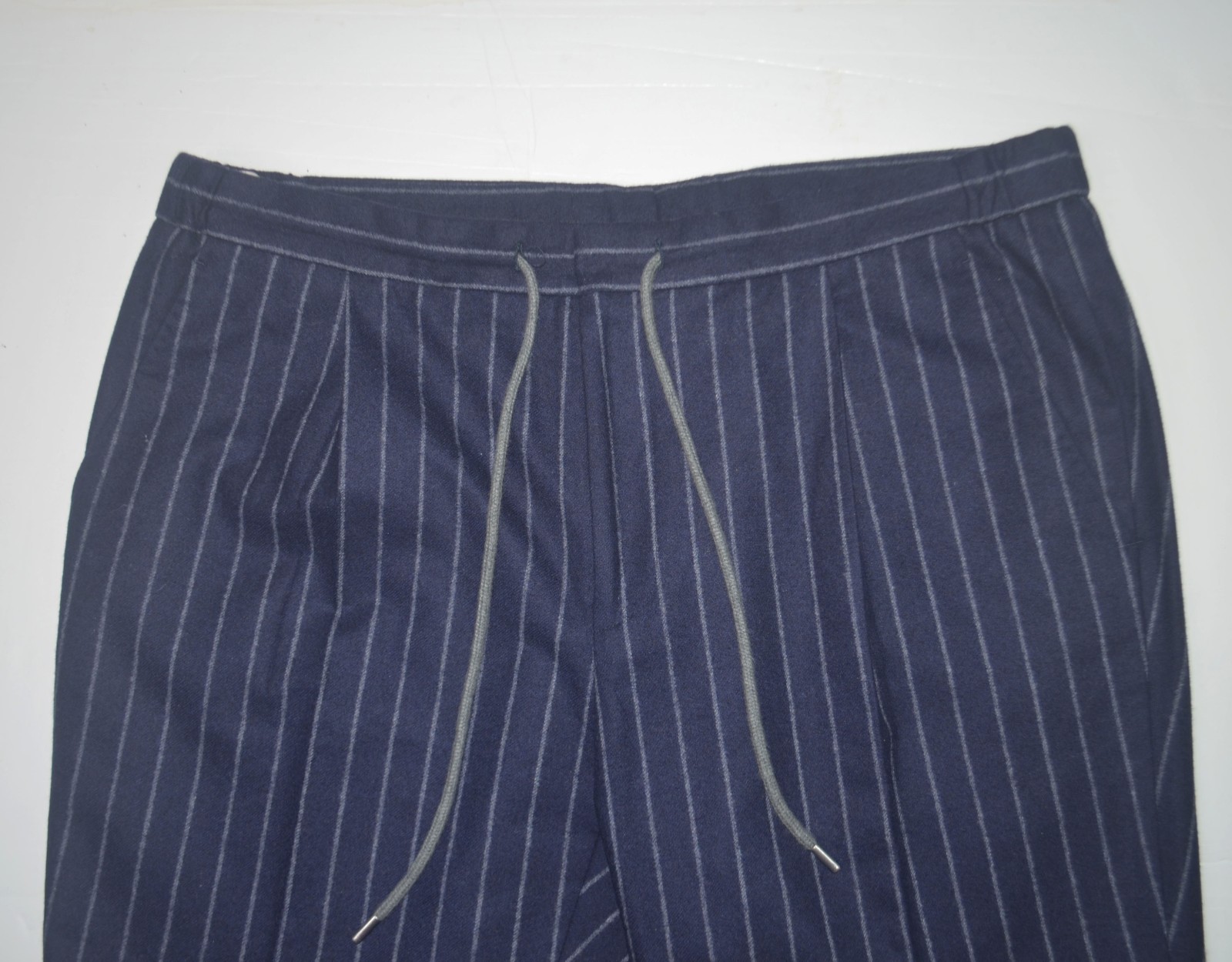 SUITSUPPLY Ames Flannel 100% Wool Drawstring Navy Tapered Dress Pants 38 x 30