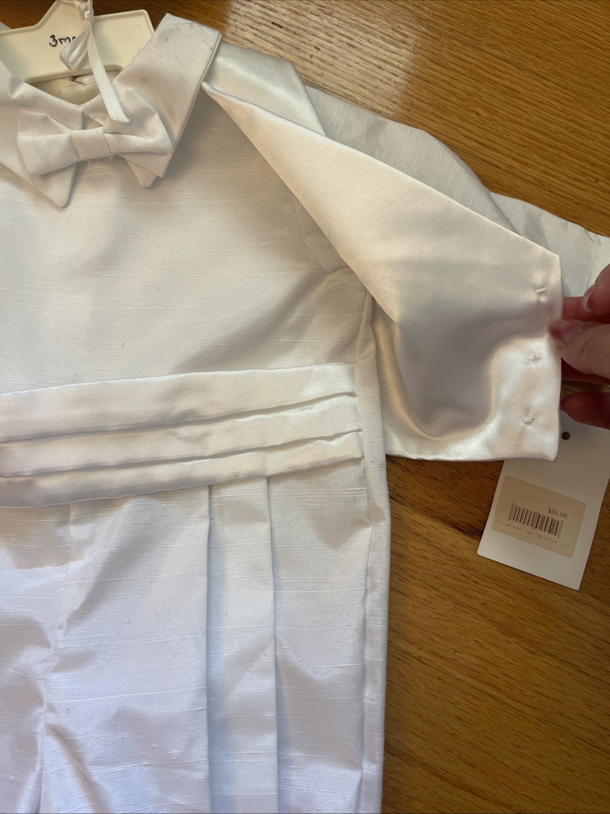 NEW Petit canard Boys Christening Baptism Suit 3 Months White Silk Looking