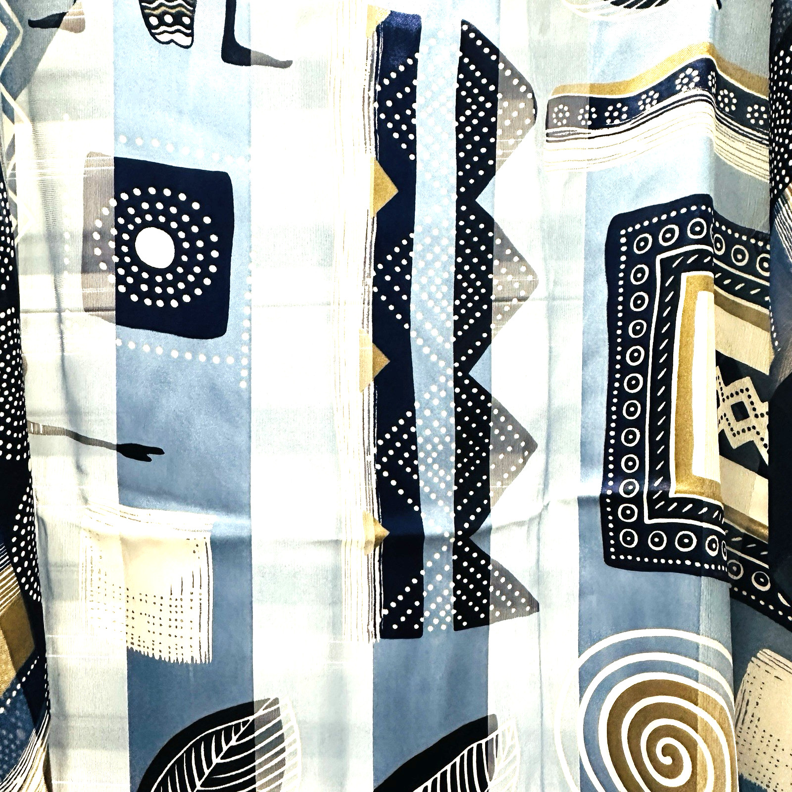 Vintage Ancient Egypt Style Scarf Wrap Blue Geometric Art Print Pyramids 40×38”
