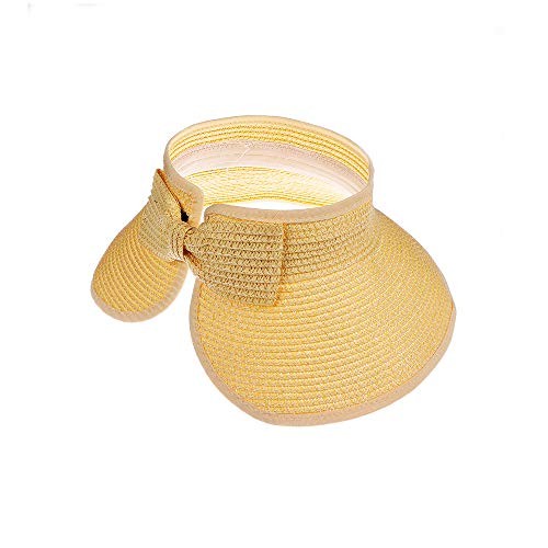 Kids Summer Roll Up Sun Visor Hat Wide Brim Straw Teens Beach One Size Yellow