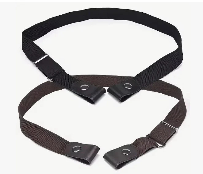 2 Pack No Buckle Elastic Belt Invisible Loop Belt for Jeans Pants