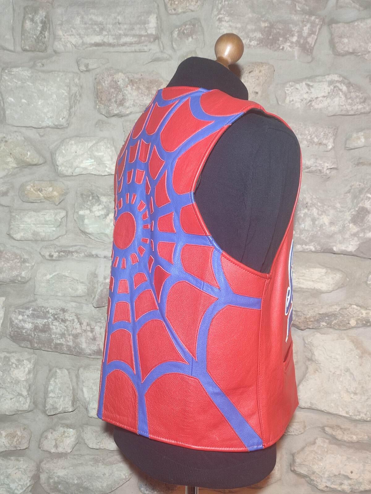 ★★ Vanson x Supreme Spider Vest – Biker Leather Vest Vest – Red Blue – Large ★★