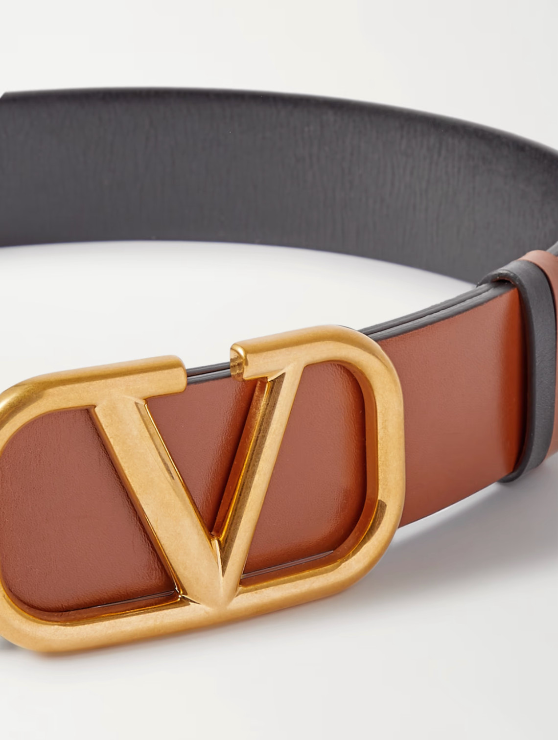 NWB $590 Valentino Garavani VLOGO REVERSIBLE Black/Brown leather belt!