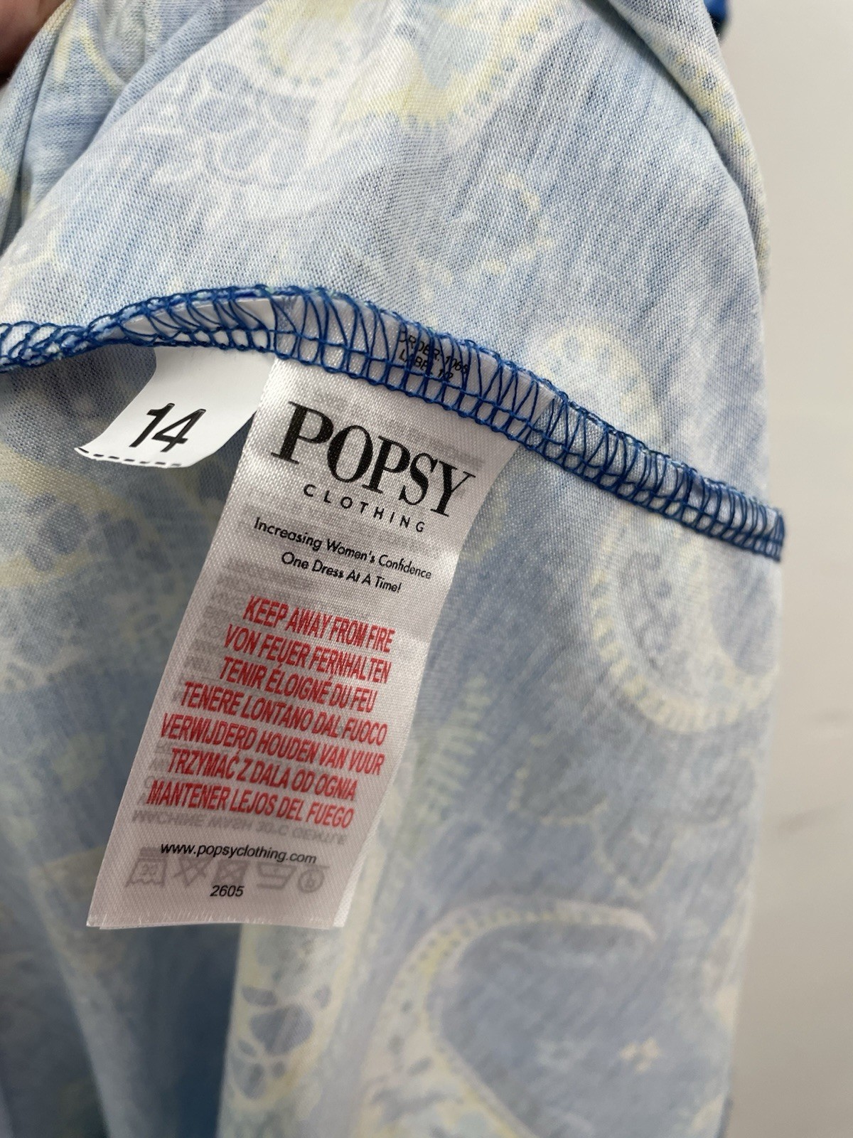 Popsy Tinsley Paisley Print Dress Size 14 Blue Short Sleeve Belted Pockets BNWT
