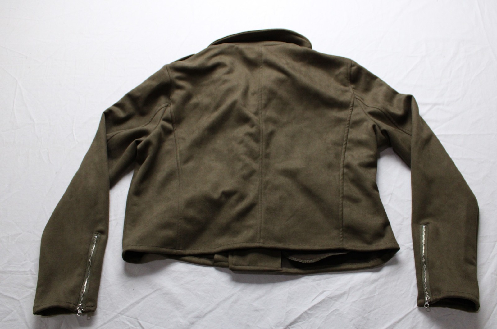 Vigoss Women’s Faux Suede Solid Unlined Moto Jacket BL1 Olive Medium NWT