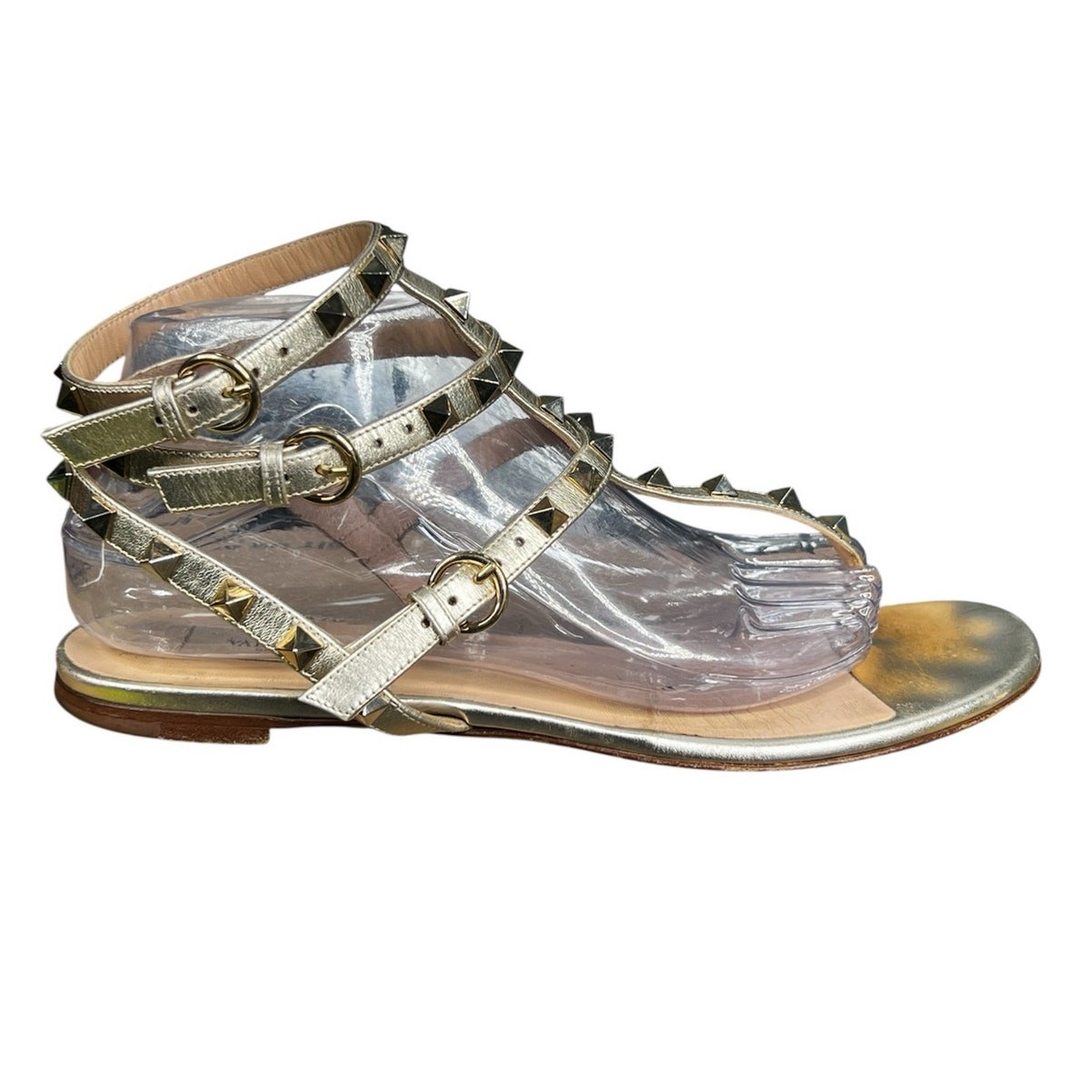 Valentino Garavani Women’s Rockstud Caged Gold Ankle Strap Sandal Size 40 US 9