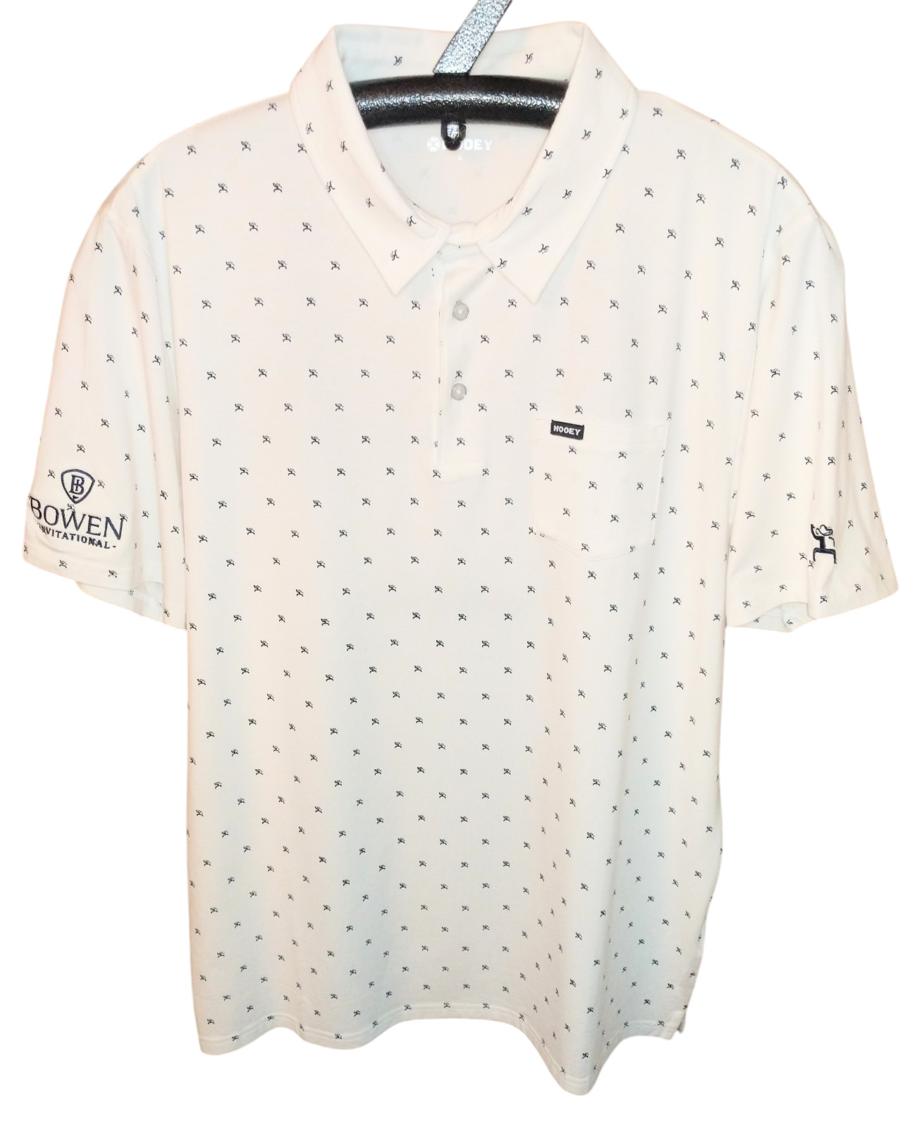 HOOEY Hot Shot Golf Polo Shirt Bowen Invitational Mens Sz XL White All Over Logo