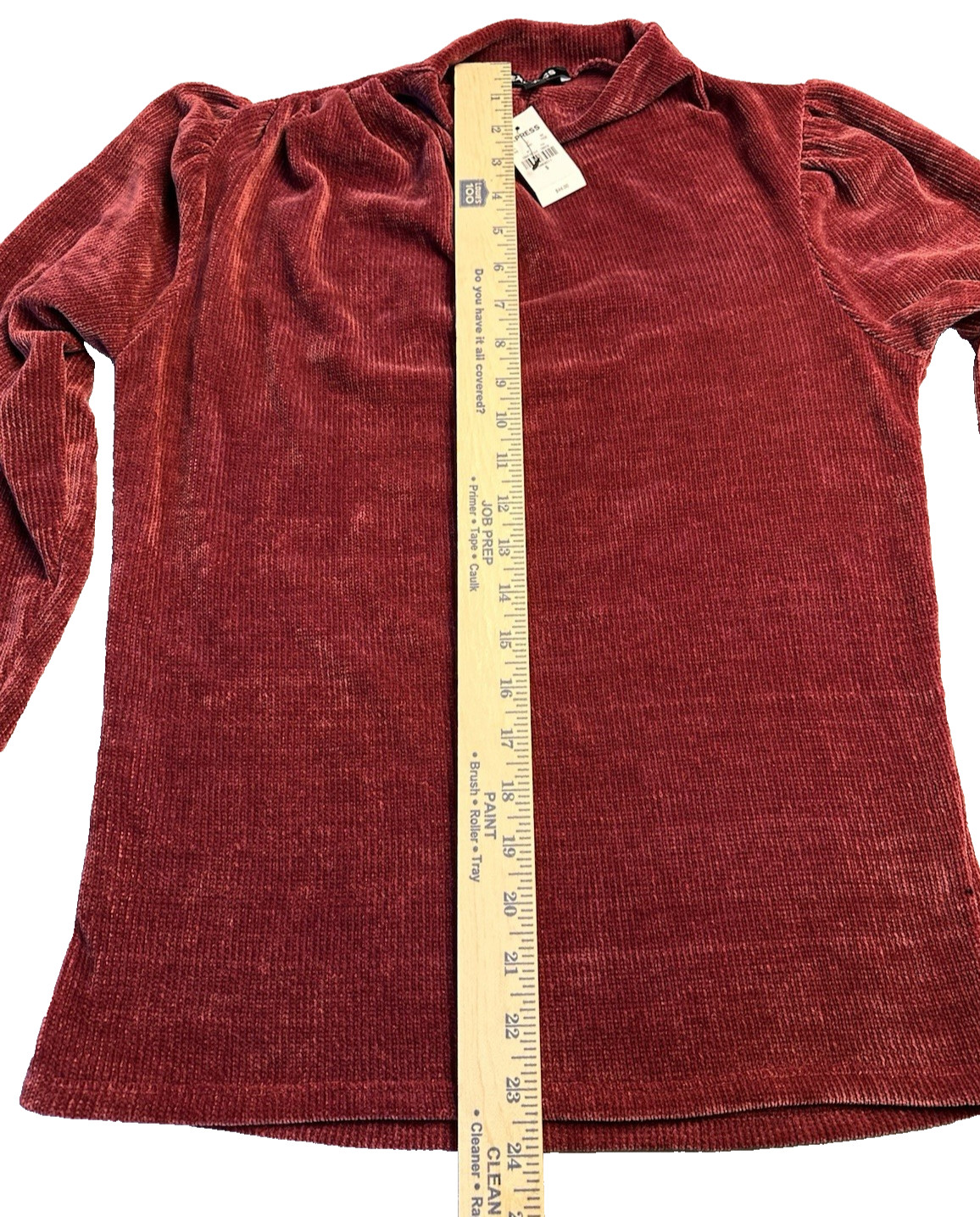 Express NWT Maroon Chenille Pullover with one side shoulder pleating Size S