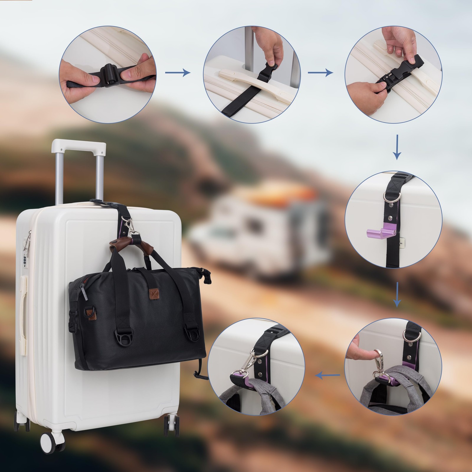 Adjustable Luggage Straps with J-Hook – Secure Your Suitcase Hands-Free (Purple)