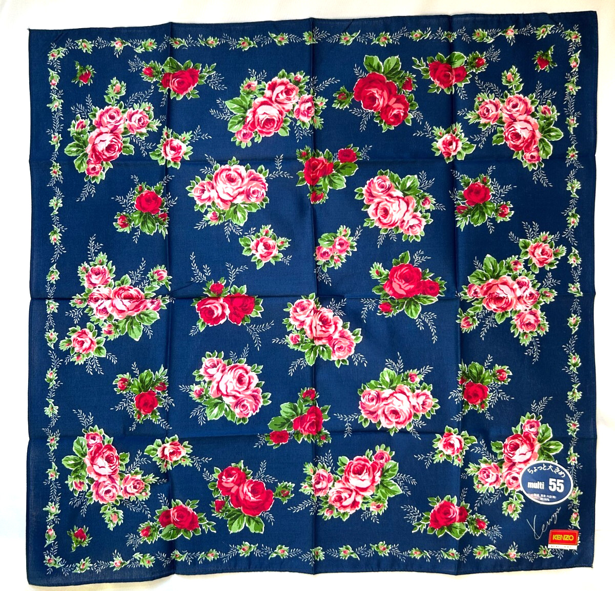Kenzo Handkerchief Neckerchief Bandana Square 21.6” Cotton [New] Floral Blue