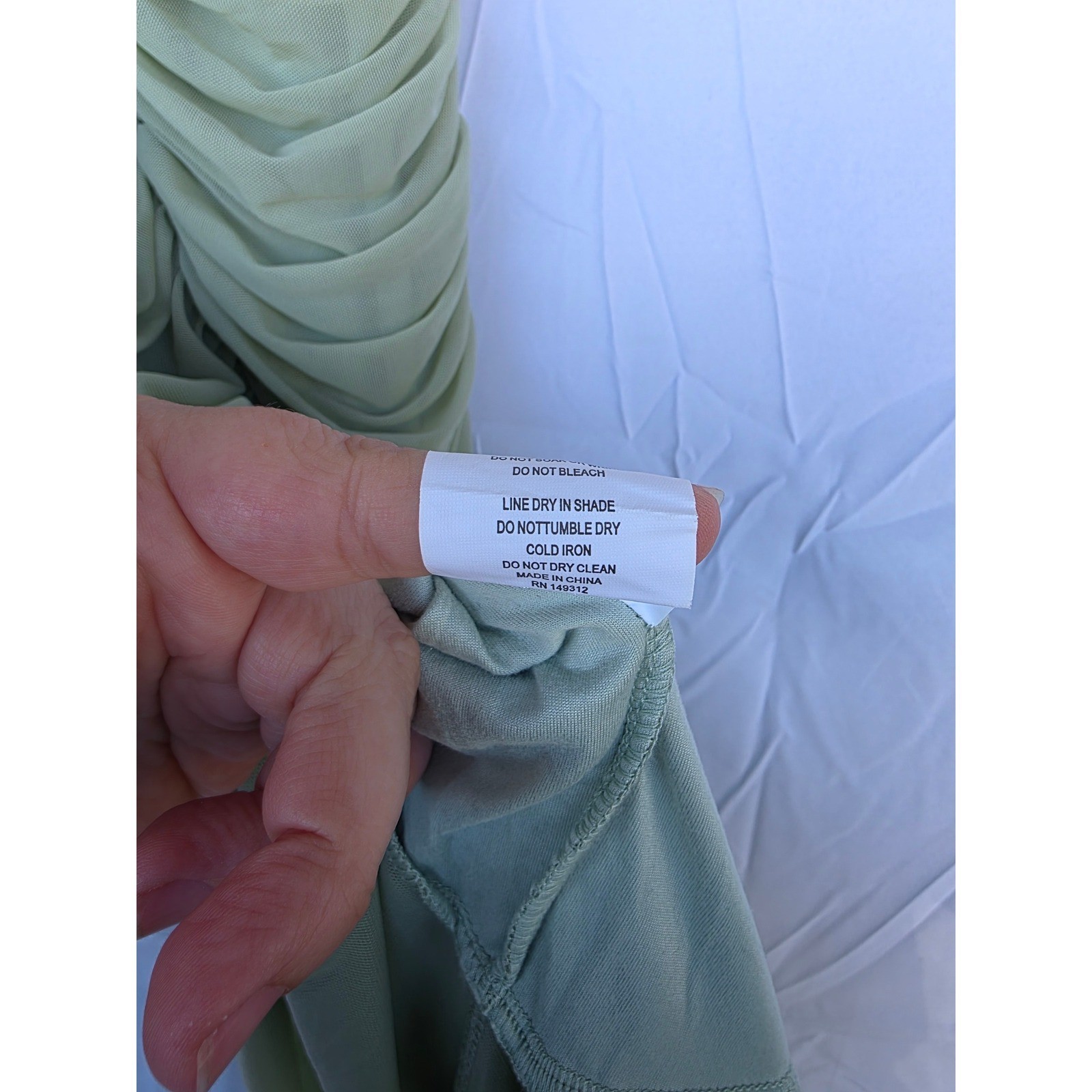 Hello Molly Sage Green Ruched Mesh Dress V-Wire Mermaid Hem Formal Gown NWT XS