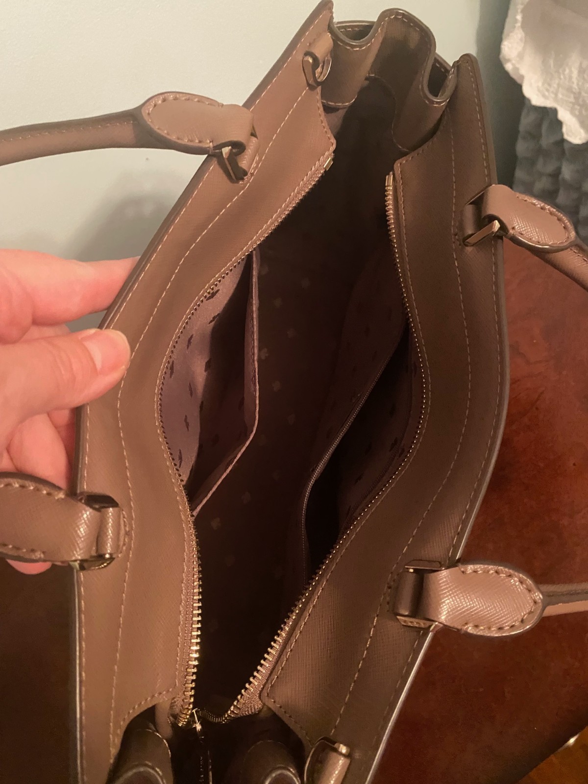 Kate Spade Staci Medium Satchel Taupe Handbag W/Double Handles & Crossbody Strap