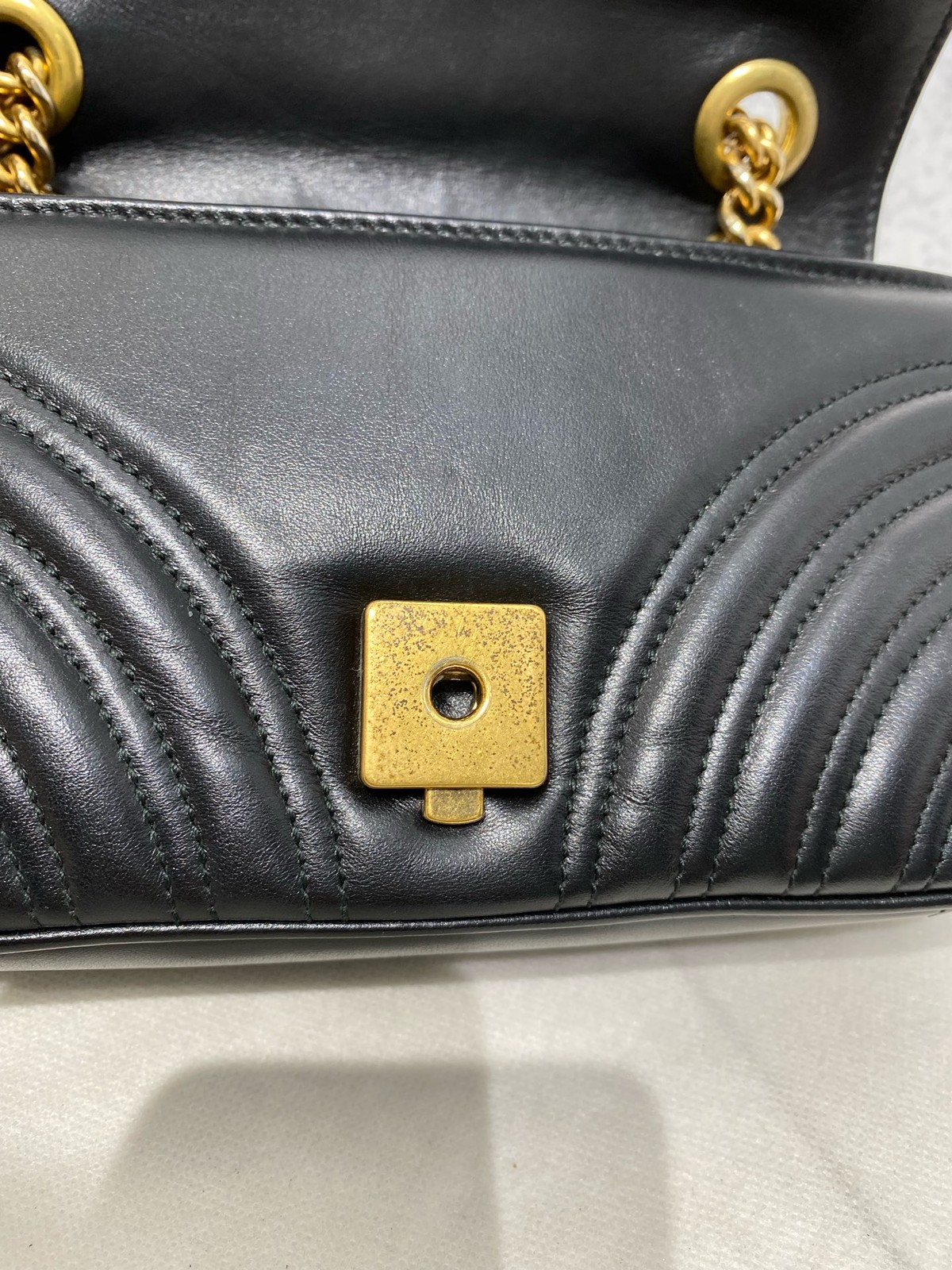 Gucci GG Marmont Small 22cm Black Gold Leather Chain Crossbody Bag Duty Paid