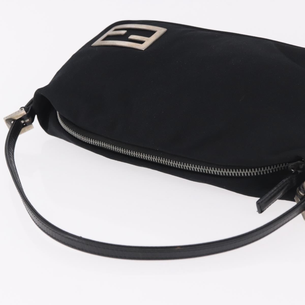 FENDI Shoulder Bag Cotton Jersey Black Silver Auth 186864