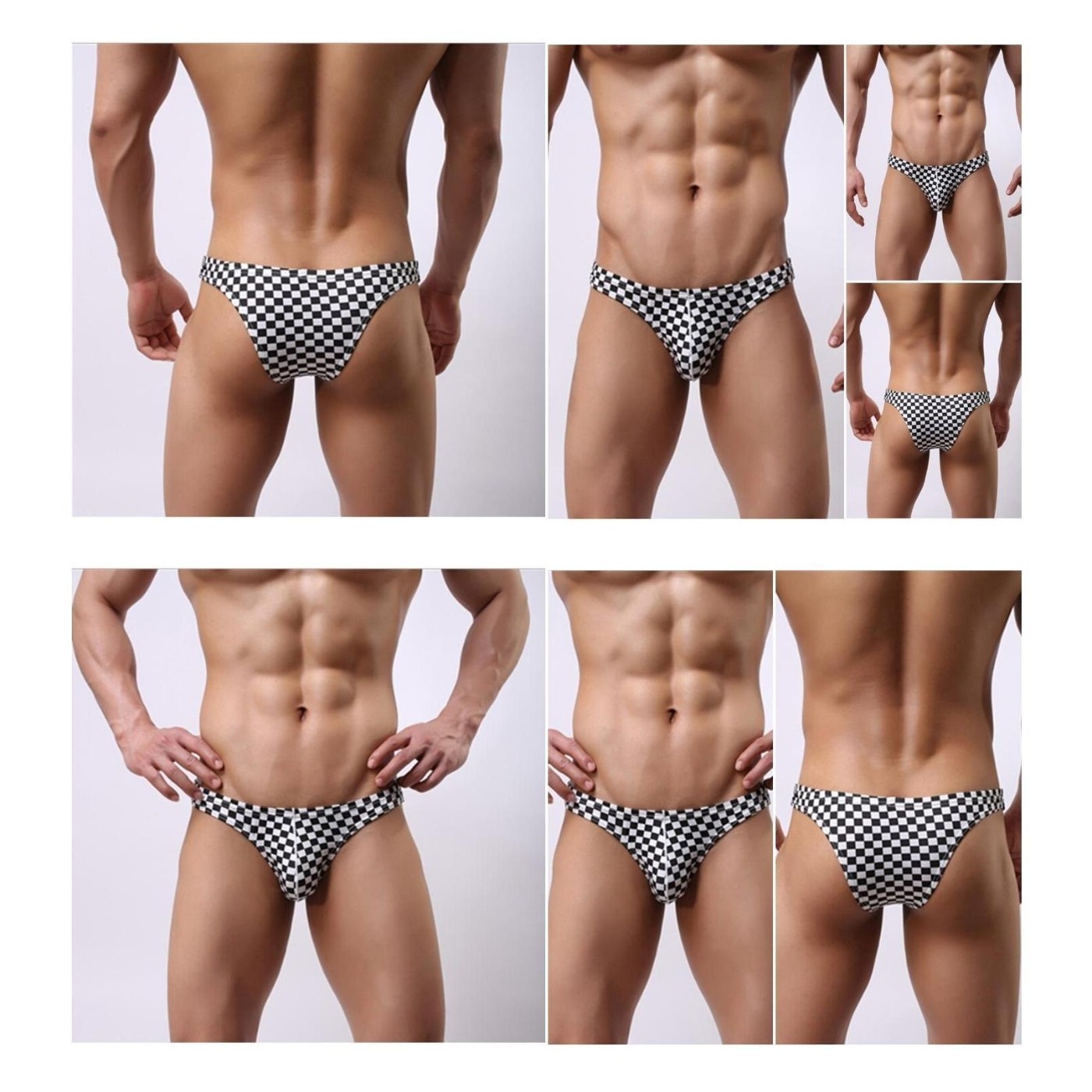 Sexy and Trendy Plaid Men’s Polyester Bikini Briefs with Low Waist Style