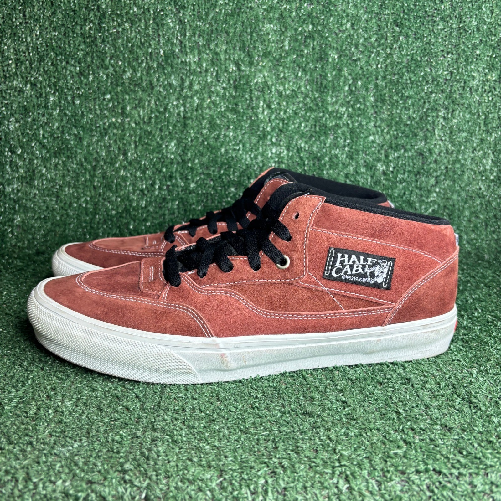 Vans Half Cab Skate Suede PopCush Duracap Sneakers Brick Red Rust Mens Size 12.0