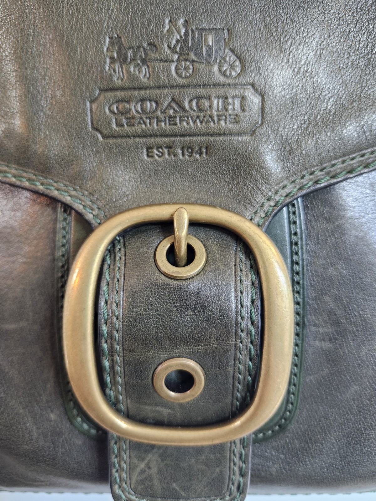 Y2K Coach Bleecker Tattersall Large Flap Shoulder Bag Green F0769-11419 Vintage