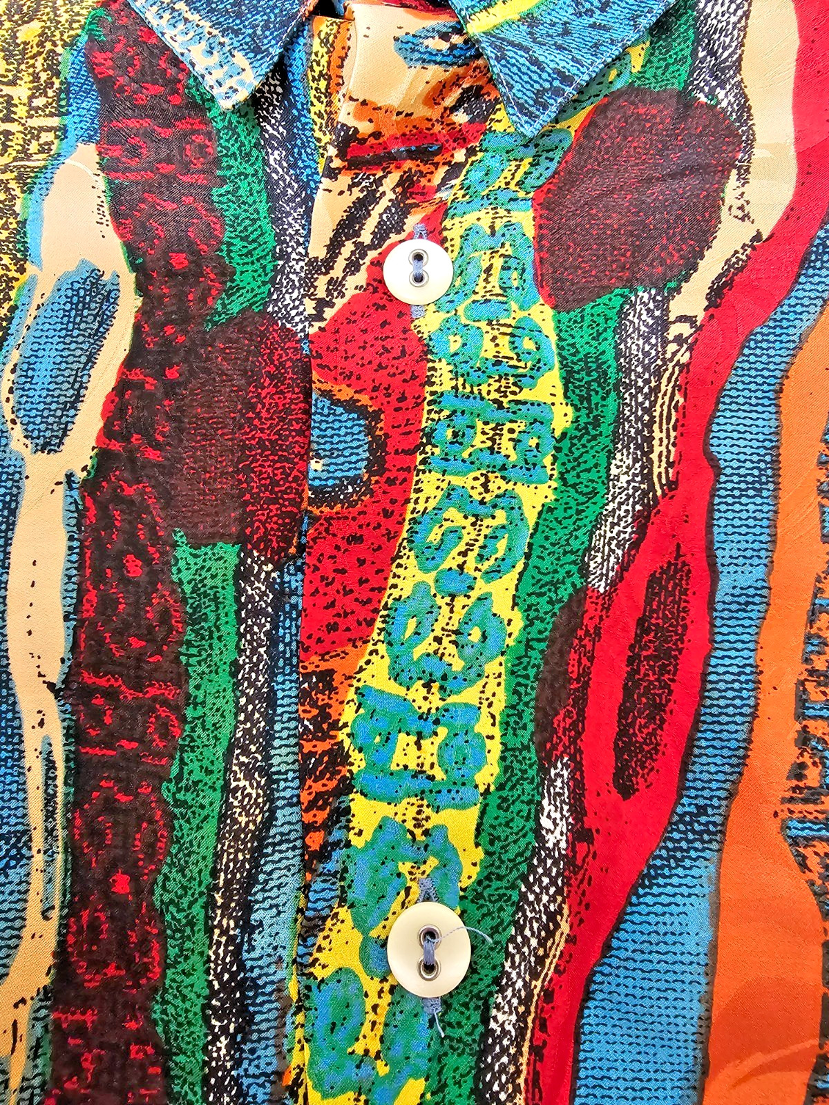 COOGI 100% Silk Button Down Short Sleeve Starfish Size XL R-1 DS36