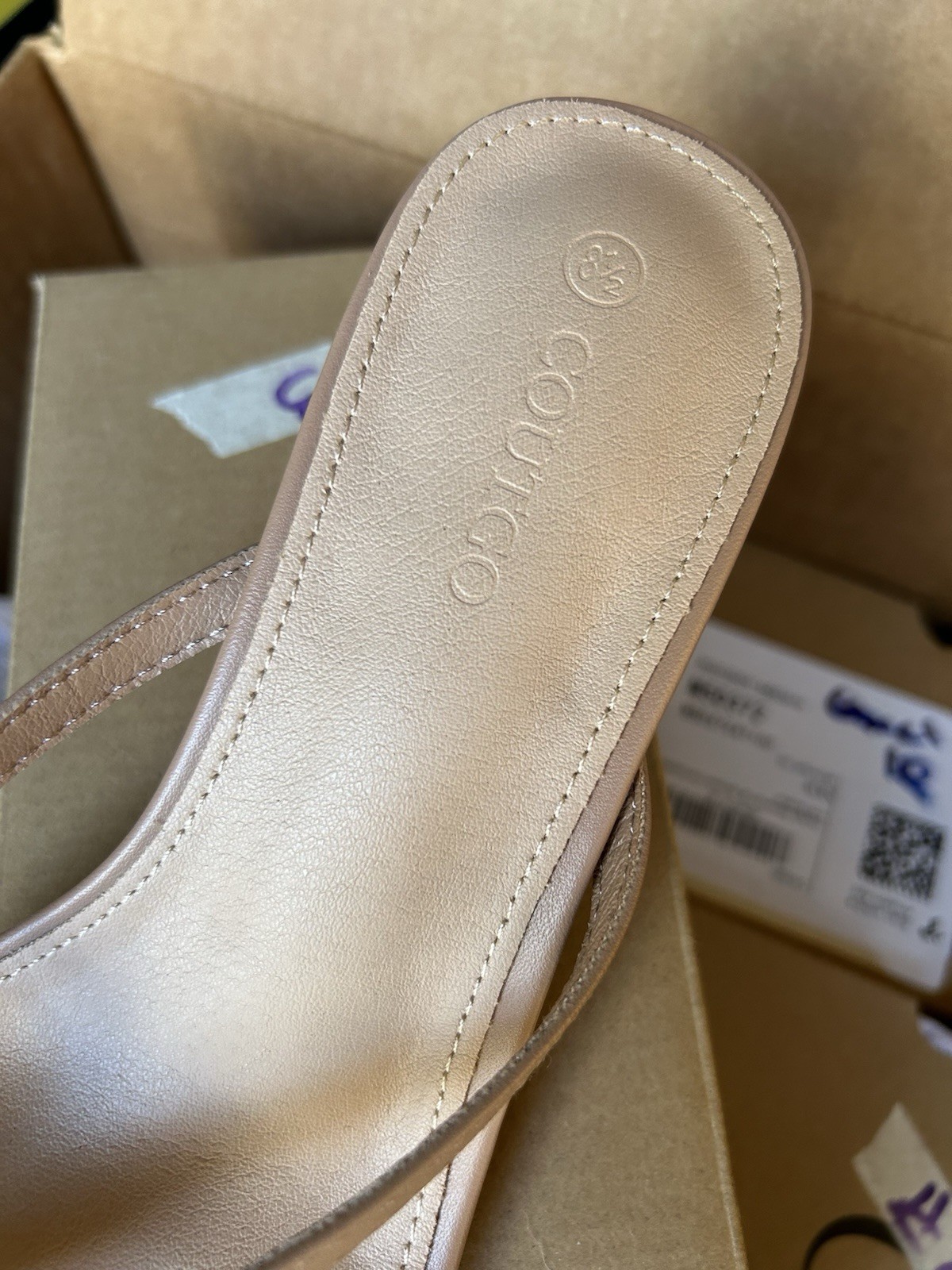 Coutgo Women’s Beige Open Toe Slingback Stiletto Heel Slip-On Strap US 8.5