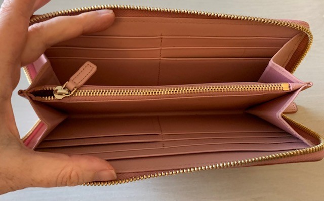 MCM Soft Pink Visetos Zip-Around Wallet Monogram Canvas Natural Nappa Leather
