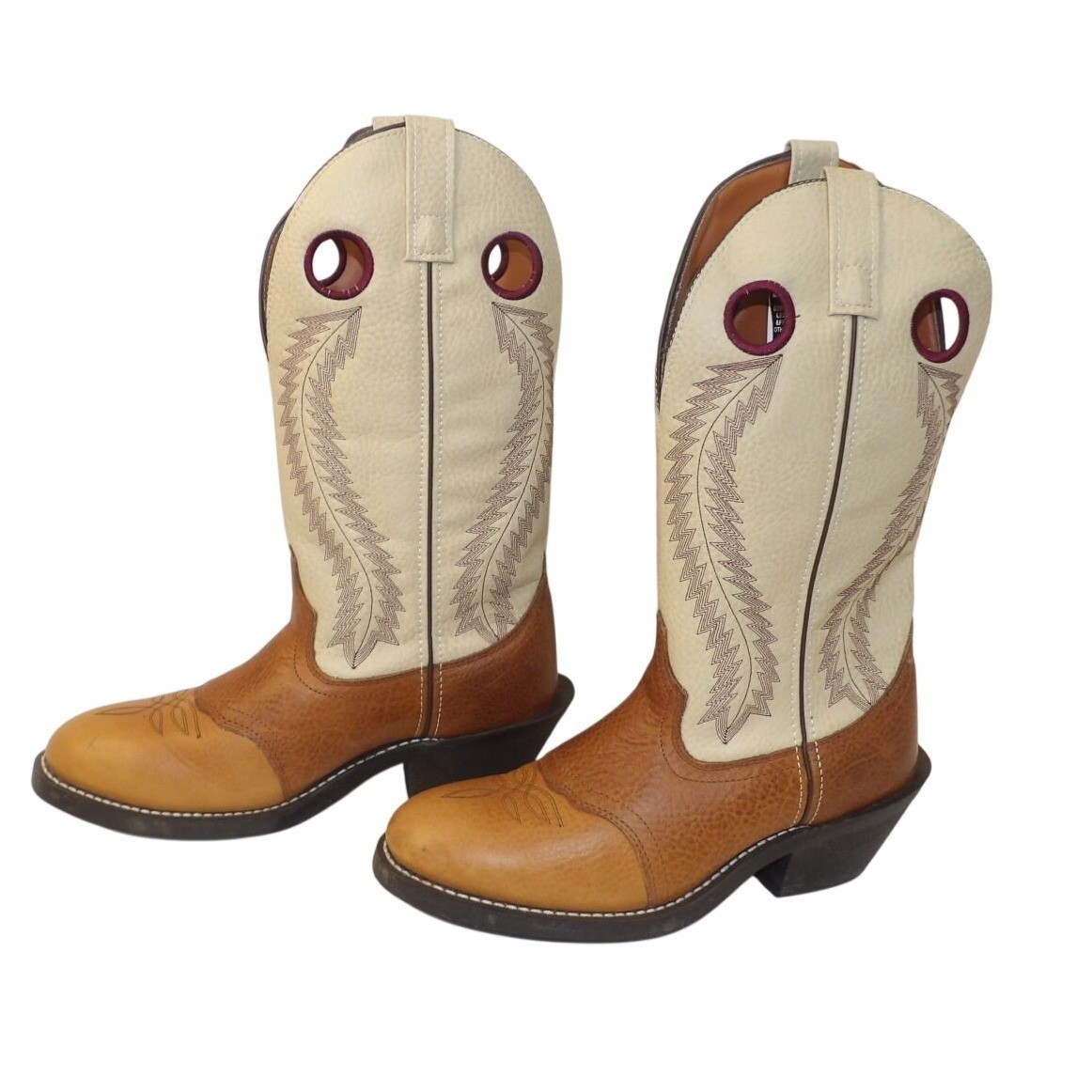 Loredo Mens 9D Tan Leather Ivory Shaft Western Cowboy Boots Round Toe Pull Holes