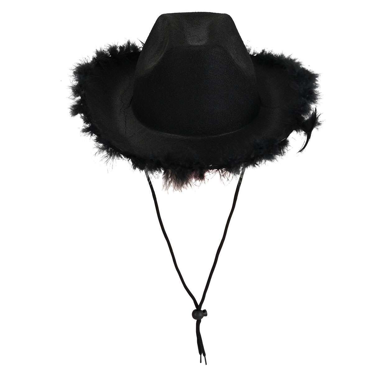 Cowgirl Hat with Fluffy Feather Novelty Cowboy Party Costume Role Play Cap Solid